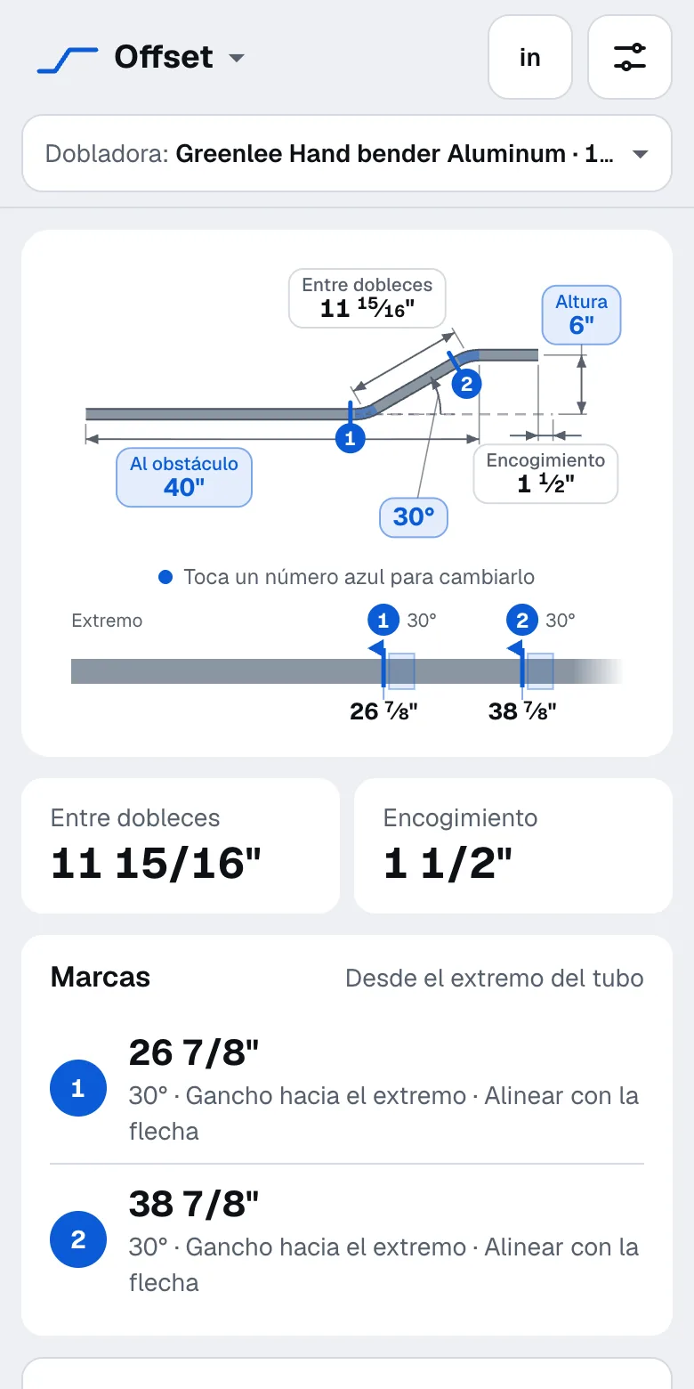 BendMate en un teléfono, con las marcas de un offset